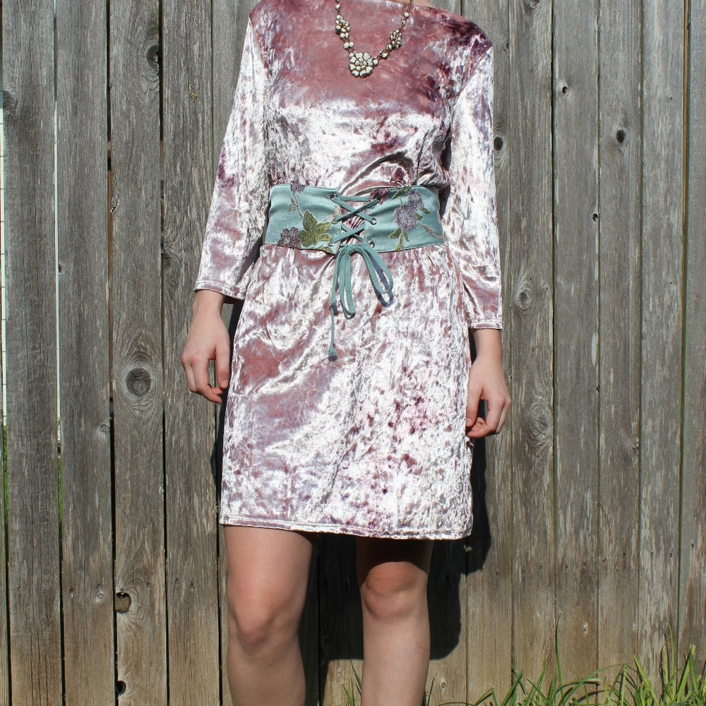 Blush Crushed Velvet Long Sleeve Dress